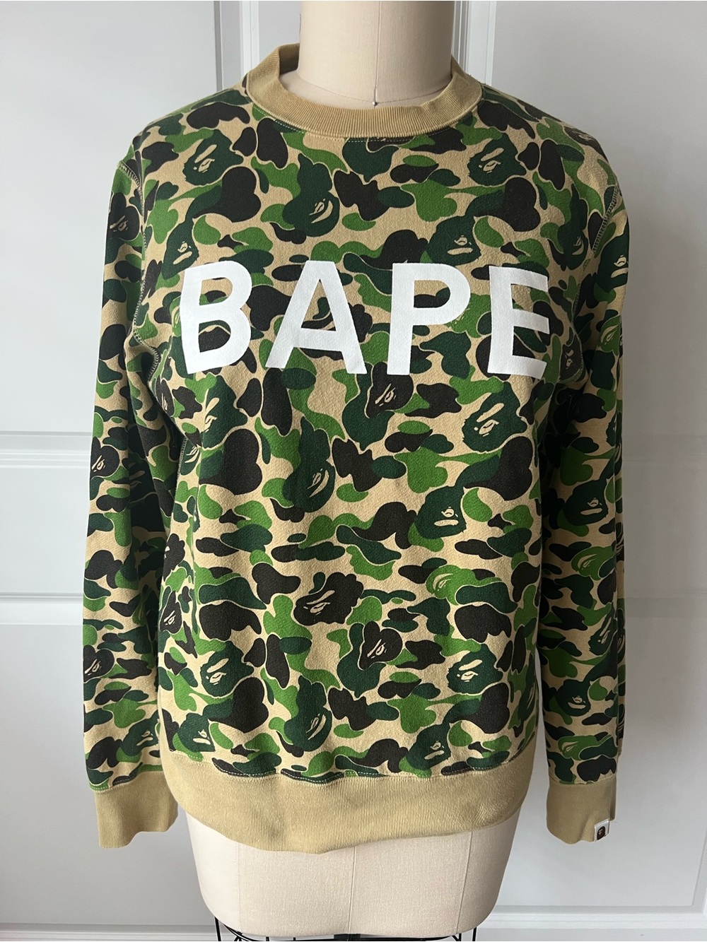 Bape Green & Tan Camo Crewneck with White Logo